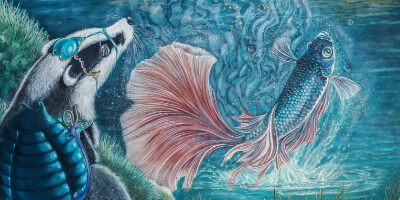 Everyday Miracles... painted by renowned UK fantasy artist Ann Richmond, is a beautiful and mysterious piece of fantasy art featuring a disparate group of animals witnessing Siamese fighting fish floating into the night sky... Part of the Otherwurlde Collection—and created in collaboration with writer Gary Hyland—the piece transports viewers into a magical realm where armoured animals and evocative narratives come to life. Offered as affordable art with story, collectors can choose between the original artwork and an exclusive range of fine-art prints. Discover the enchantment at Otherwurlde.com.