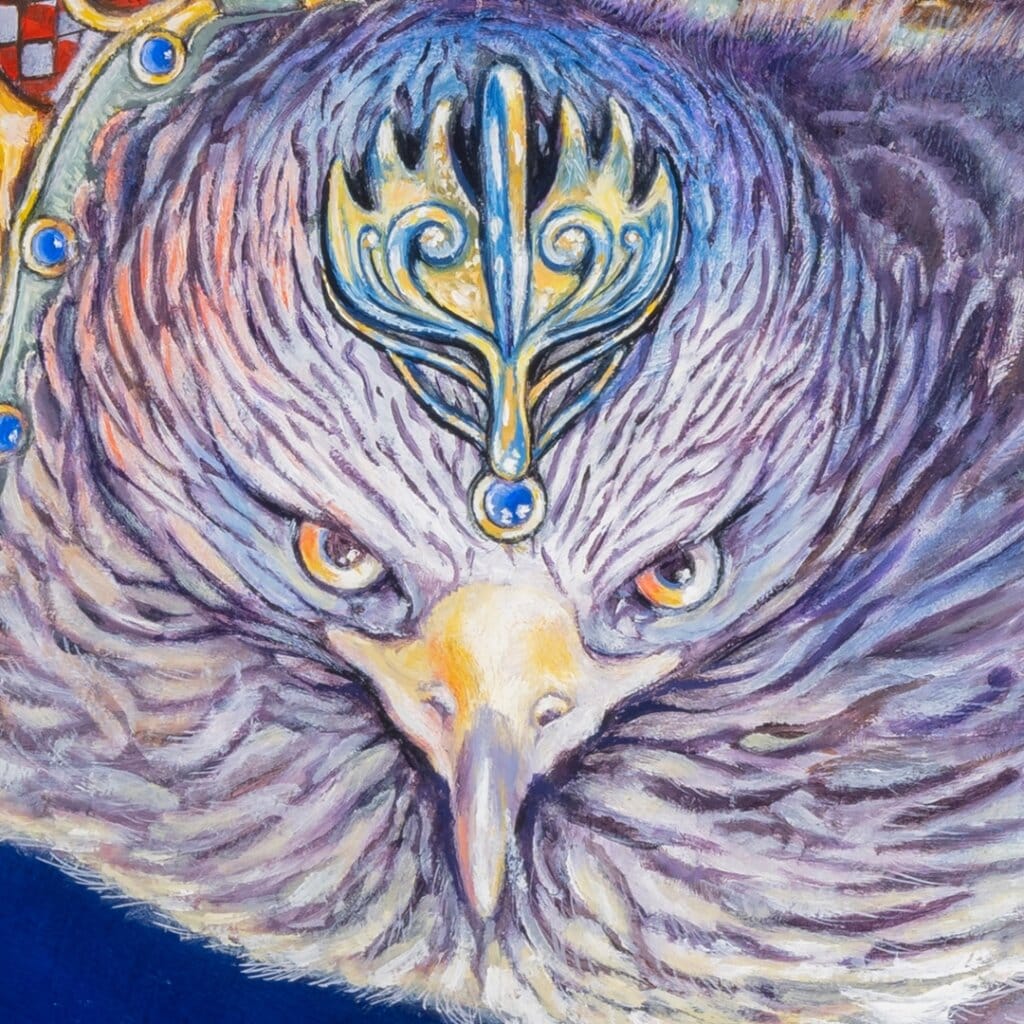 Midnight Messenger, painted by renowned UK fantasy artist Ann Richmond, is an ethereal and inspirational piece of fantasy art featuring a red kite and hedgehog on a mission... Part of the Otherwurlde Collection—and created in collaboration with writer Gary Hyland—the piece transports viewers into a magical realm where armoured animals and evocative narratives come to life. Offered as affordable art with story, collectors can choose between the original artwork and an exclusive range of fine-art prints. Discover the enchantment at Otherwurlde.com.