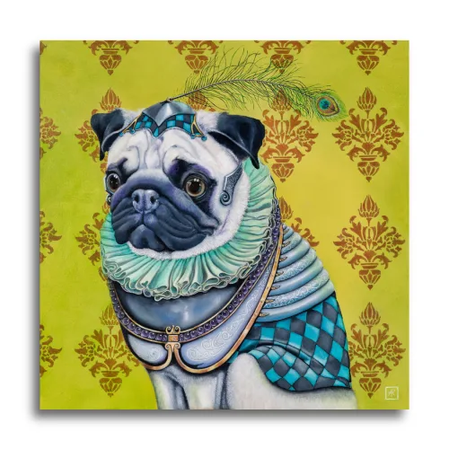 Count Pugsley by Ann Richmond - A stunning, Original artwork featuring a nobly-dressed Pug Dog. Painted in the artist's unique style... Framing available.