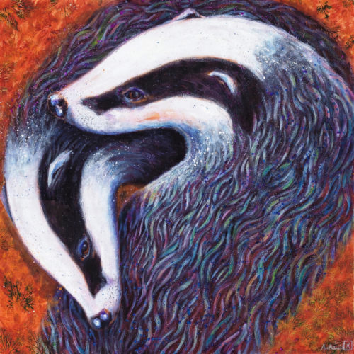 Badgers Circle by Ann Richmond - A Painting of an intertwined pair of Badgers. C/W Letter of Provenance & Story. Framing Available.