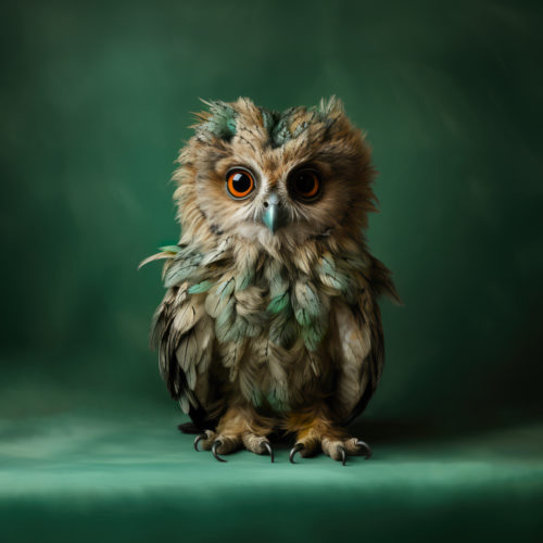 Tawny Owlet - An AI-inspired Fine-Art Print & Embellished Fine-Art Print by Gary Hyland and exclusively available in 4 sizes from Otherwurlde.com.