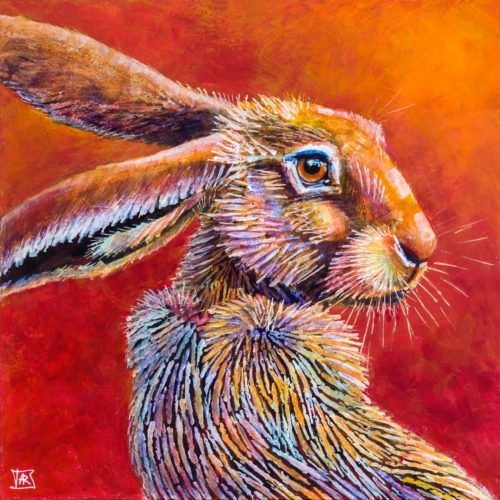 Rainbow Hare #2 by Ann Richmond - A soulful painting of a patient Hare. C/W Letter of Provenance & Story. Framing Available.