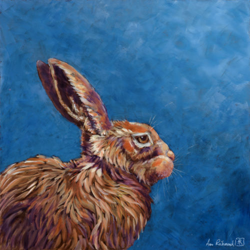 Storm Brewing by Ann Richmond - A soulful painting of a blue-tinged Hare. C/W Letter of Provenance & Story. Framing Available.