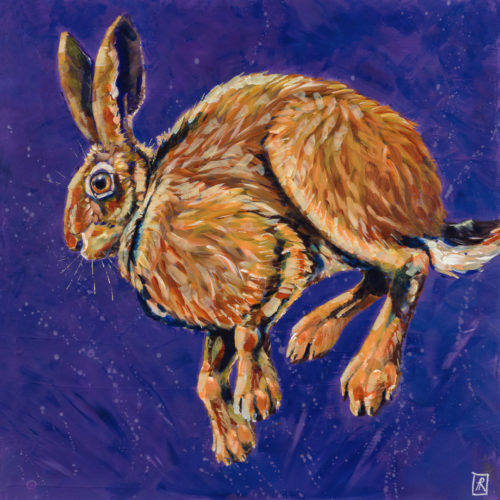 Up in the Hare by Ann Richmond - A spirited painting of a leaping Hare. C/W Letter of Provenance & Story. Framing Available.