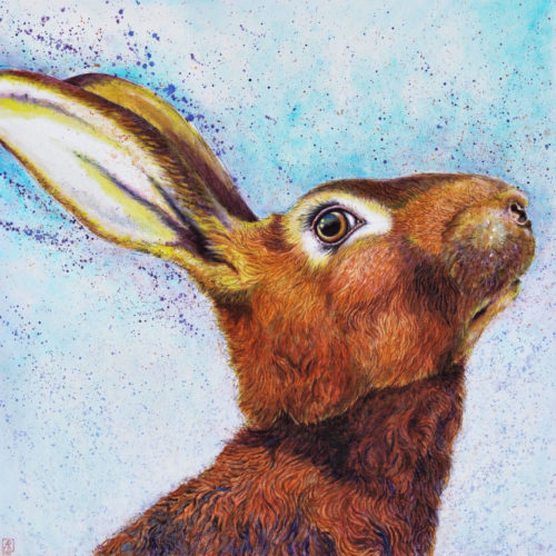 Rainbow Hare #1 by Ann Richmond - A soulful painting of a rainbow-tinged Hare. C/W Letter of Provenance & Story. Framing Available.