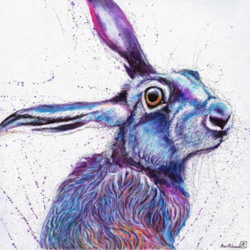 Purple Hare #2 by Ann Richmond - A soulful painting of a purple-tinged Hare. C/W Letter of Provenance & Story. Framing Available.
