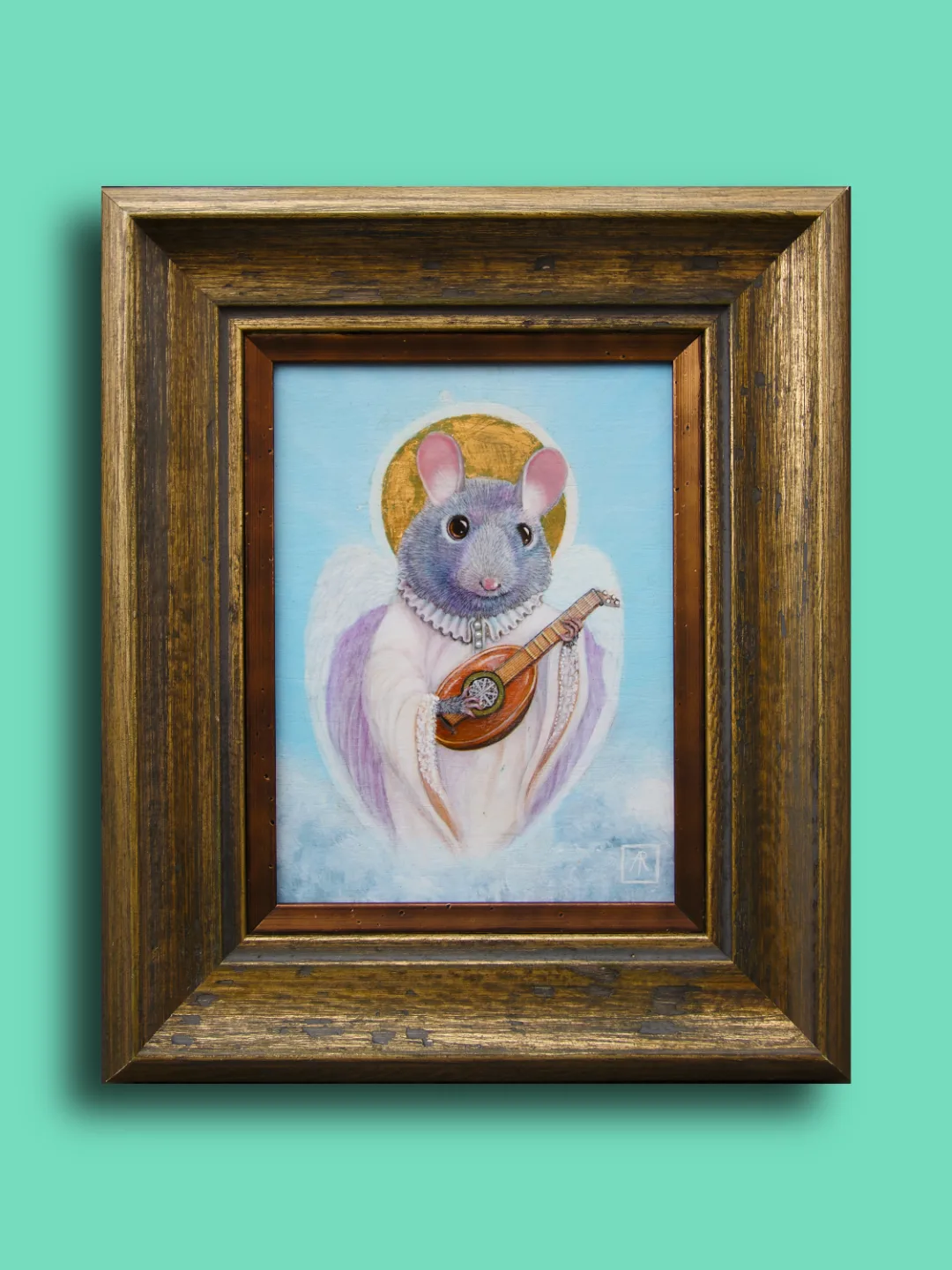 Angel Mouse by Ann Richmond - A Painting of a heavenly angelic mouse. C/W Letter of Provenance & Story. Framed.
