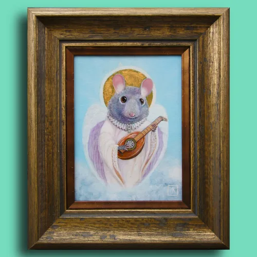 Angel Mouse by Ann Richmond - A Painting of a heavenly angelic mouse. C/W Letter of Provenance & Story. Framed.