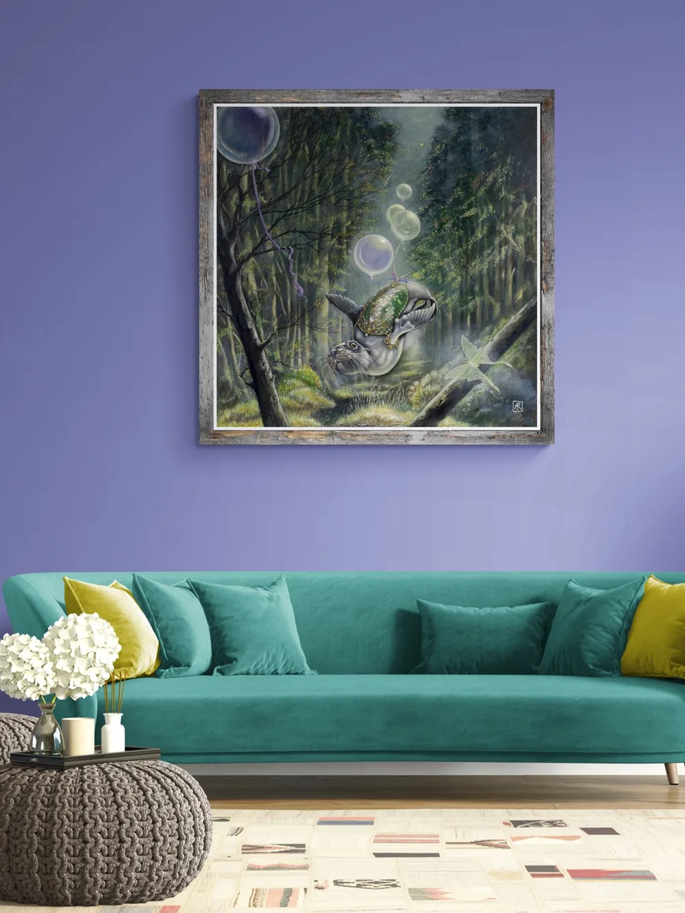 The One That Got Away... painted by renowned UK fantasy artist Ann Richmond, is a beautiful and enigmatic piece of fantasy art featuring an airborne sealion as she collects balloons in a magical forest... Part of the Otherwurlde Collection—and created in collaboration with writer Gary Hyland—the piece transports viewers into a magical realm where armoured animals and evocative narratives come to life. Offered as affordable art with story, collectors can choose between the original artwork and an exclusive range of fine-art prints. Discover the enchantment at Otherwurlde.com.