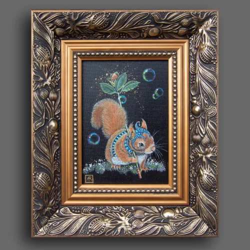 Nutbringer by Ann Richmond - A Painting of a magical squirrel. C/W Letter of Provenance & Story. Framed.