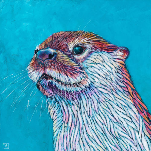 Blue Otter by Ann Richmond - A Painting of a River Otter against a deep blue background. C/W Letter of Provenance & Story. Framing Available.