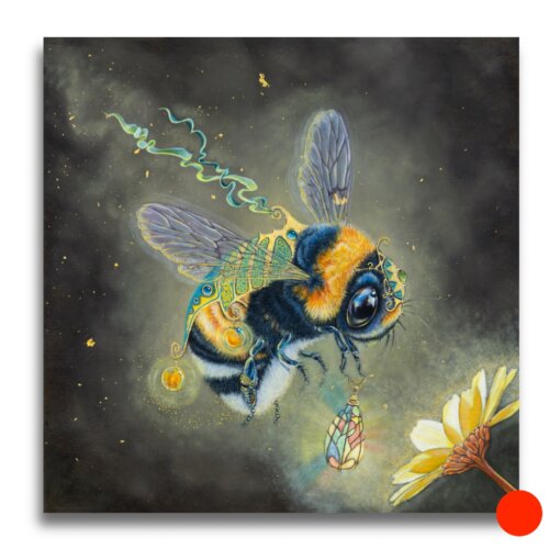 Moonflower by Ann Richmond - A Painting of an armoured Bumble Bee gathering nectar. C/W Letter of Provenance & Story. Framing Available.