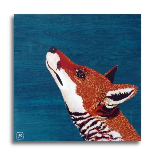 Fox by Ann Richmond - A stunning, Original stencilled artwork featuring a upward-looking Fox. Painted in the artist's unique style... Framing available.