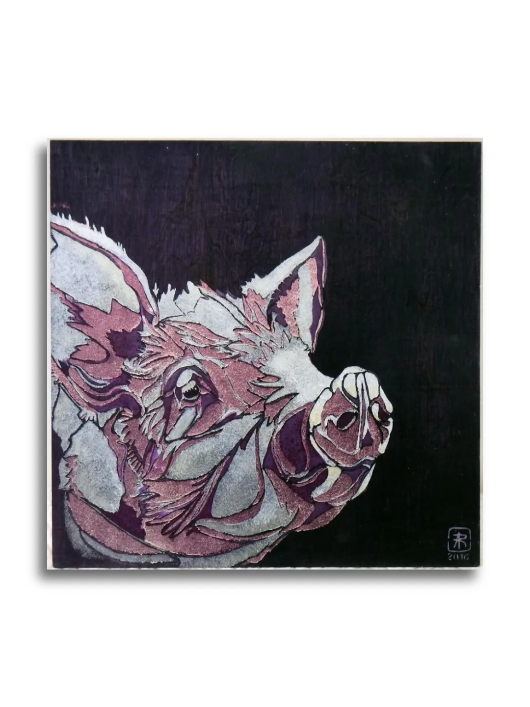 Pig #1 by Ann Richmond - A stunning, Original stencilled artwork featuring a Pig's head. Painted in the artist's unique style... Framing available.