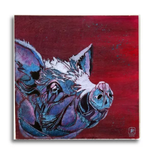 Pig #3 by Ann Richmond - A stunning, Original stencilled artwork featuring a Pig's head. Painted in the artist's unique style... Framing available.
