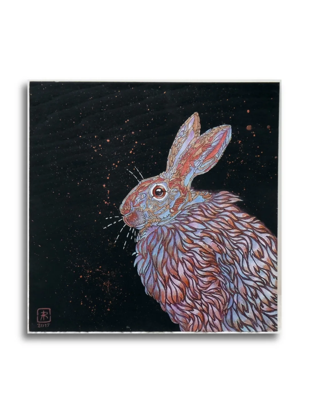 Sitting Hare #1 by Ann Richmond - A stunning, Original stencilled artwork featuring a Hare. Painted in the artist's unique style... Framing available.