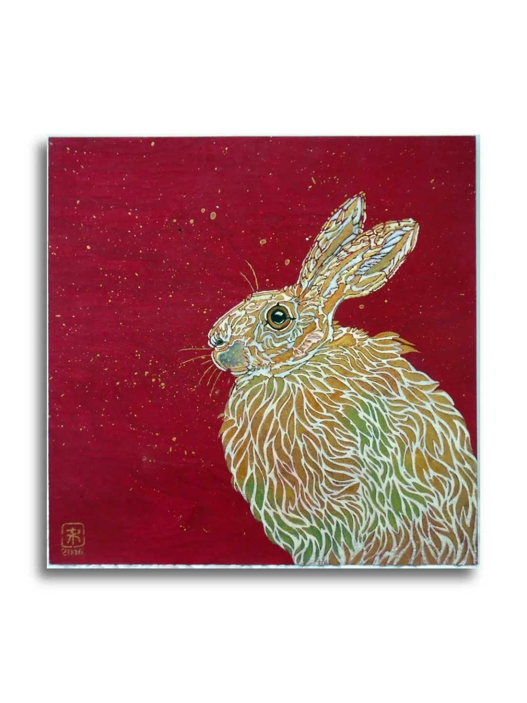 Sitting Hare #2 by Ann Richmond - A stunning, Original stencilled artwork featuring a Hare. Painted in the artist's unique style... Framing available.