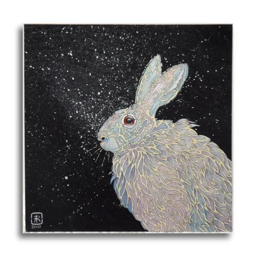 Sitting Hare #5 by Ann Richmond - A stunning, Original stencilled artwork featuring a Hare. Painted in the artist's unique style... Framing available.