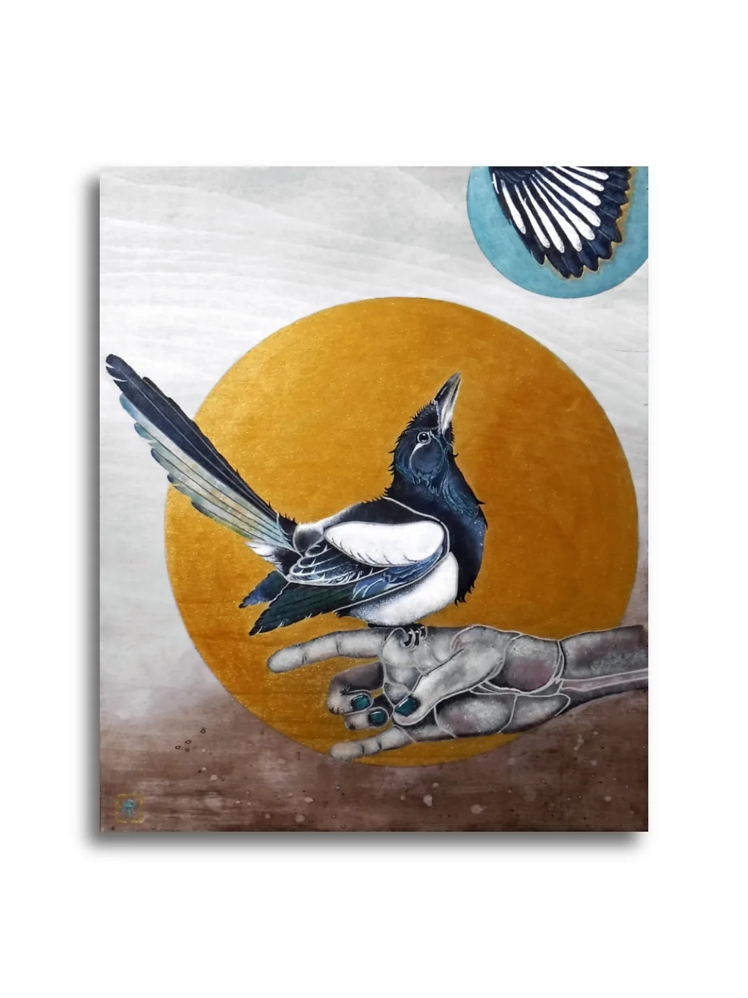 Magpie by Ann Richmond - A stunning, Original stencilled artwork featuring a Magpie. Painted in the artist's unique style... Framing available.