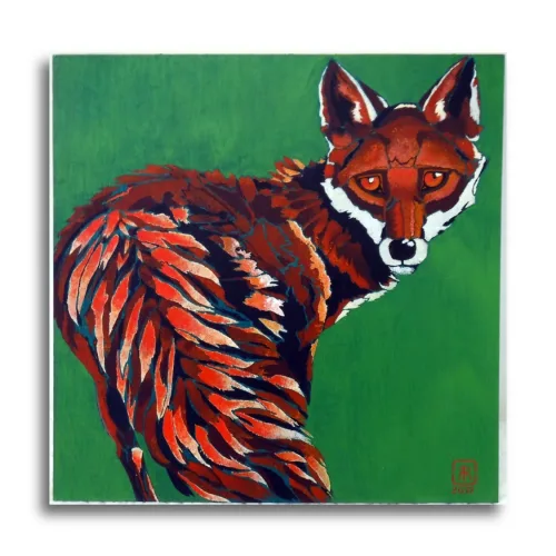 Turning Fox #2 by Ann Richmond - A stunning, Original stencilled artwork featuring a Fox. Painted in the artist's unique style... Framing available.