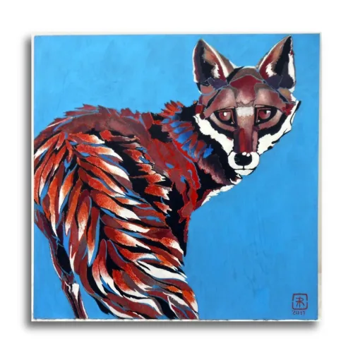 Turning Fox #3 by Ann Richmond - A stunning, Original stencilled artwork featuring a Fox. Painted in the artist's unique style... Framing available.