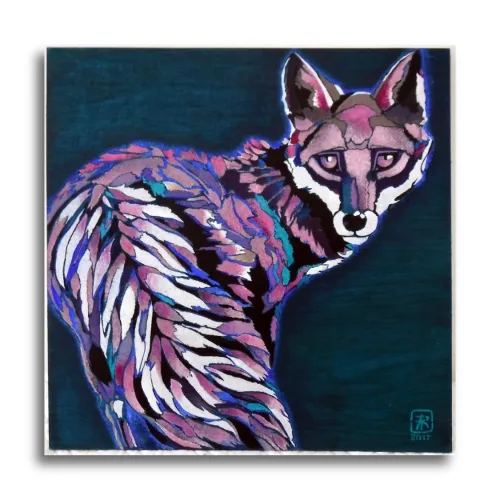 Turning Fox #4 by Ann Richmond - A stunning, Original stencilled artwork featuring a Fox. Painted in the artist's unique style... Framing available.