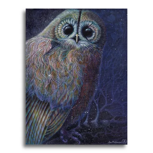 Moonlight Owl by Ann Richmond - A stunning, Original artwork featuring a Tawny Owl. Painted in the artist's unique style... Framing available.