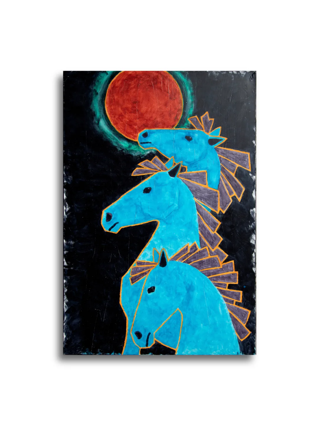 Blauen Pferde (Blue Horses) by Ann Richmond - A stunning, Original artwork featuring a stylised trio of Blue Horses in an expressive style... Framing available.