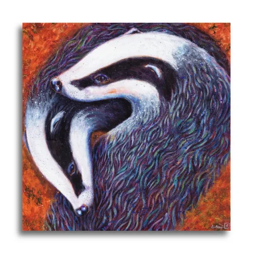 Badgers Circle by Ann Richmond - A beautiful Fine-Art Print of an intertwining pair of badgers. Limited inventory remains in our Print Sale...