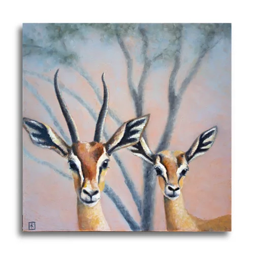 Gazelles by Ann Richmond - A stunning, Original artwork featuring a pair of Gazelles. Painted in the artist's unique style... Framing available.