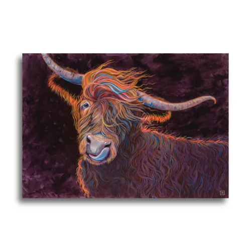 Highland Fling by Ann Richmond - A stunning, Original artwork featuring a Highland Cow. Painted in the artist's unique style... Framing available.