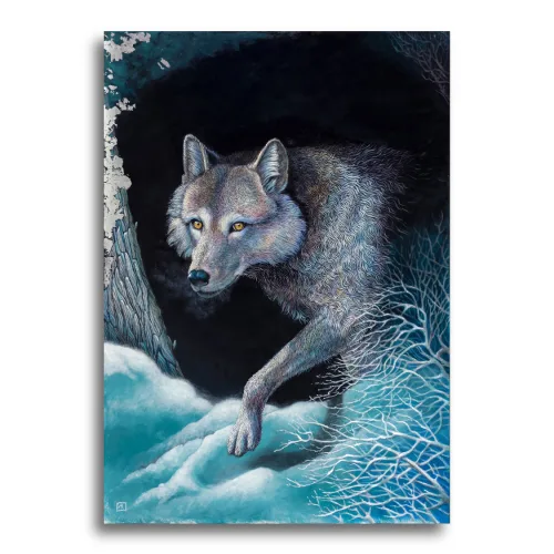 Silent Shadow by Ann Richmond - A stunning, Original artwork featuring a Timber Wolf. Painted in the artist's unique style... Framing available.