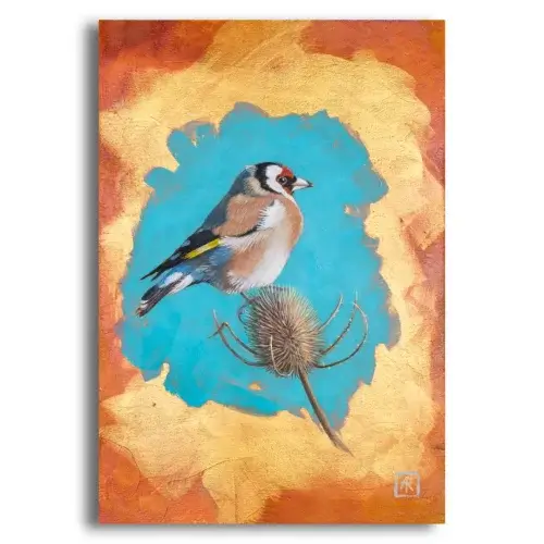 Goldfinch by Ann Richmond - A beautiful Fine-Art Print of a perched Goldfinch. Limited inventory remains in our Print Sale...