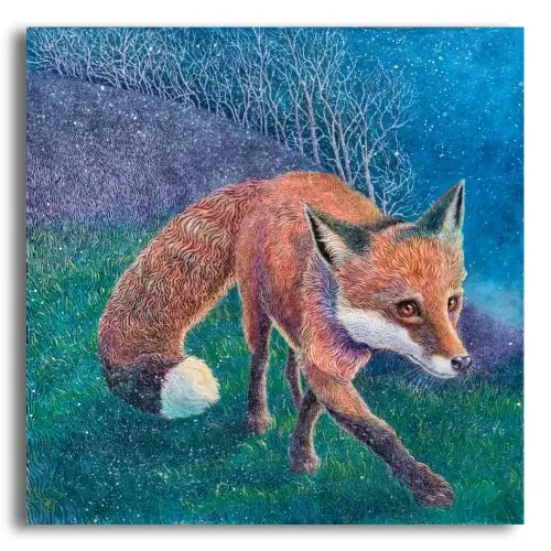 Pathfinder by Ann Richmond - A Painting of a stalking Red Fox. Limited inventory remains in our Print Sale...
