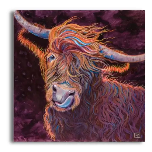 Highland Fling by Ann Richmond - A Painting of a colourful Highland Cow. C/W Letter of Provenance & Story. Framing Available.