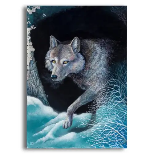 Silent Shadow by Ann Richmond - A Painting of a Timber Wolf. C/W Letter of Provenance & Story. Framing Available.
