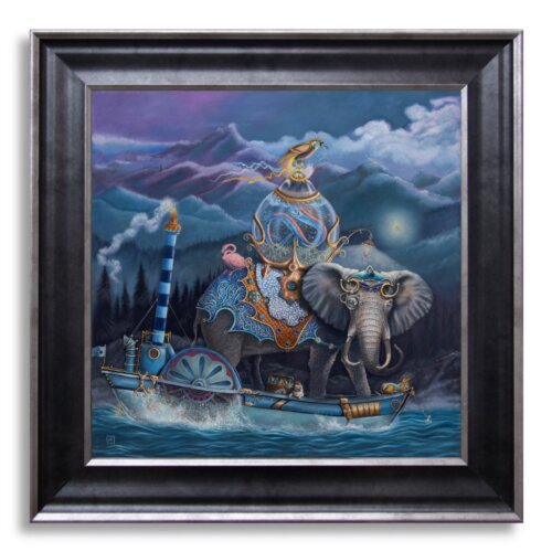 Infinite Dreams by Ann Richmond - A Painting of a mystical, armoured Elephant. C/W Letter of Provenance & Story. Framed.