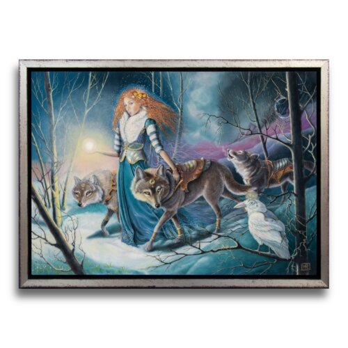 The Promise of Spring... by Ann Richmond - A Painting of a Dryad walking with a trio of wolves. C/W Letter of Provenance & Story. Framing Available.