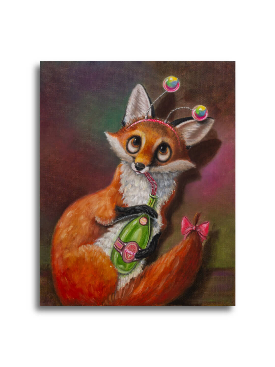 Tiffany Two-Straws! - Part of the 'Soup2Nuts' Collection by Ann Richmond - A painting of a cute Vixen out on the razzle... Framing Available.