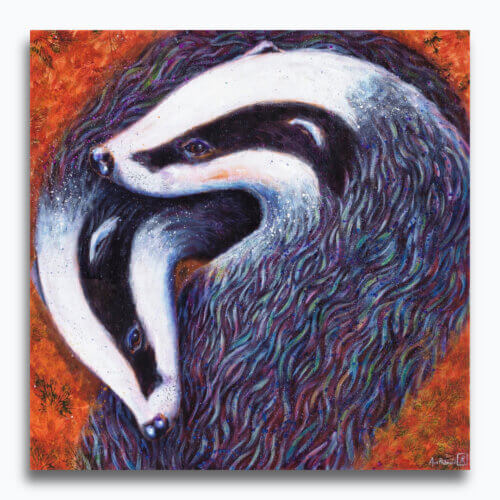 Badgers Circle by Ann Richmond - A soulful artwork of an intertwined group of Badgers. Painted in the artist's unique style... Framing available.