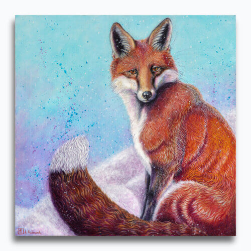 A Pause Between Acts by Ann Richmond - A beautiful artwork of a resting Red Fox. Painted in the artist's unique style... Framing available.