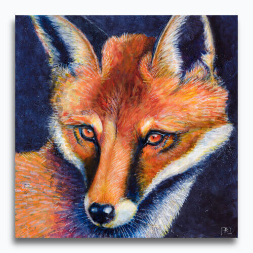 Renard by Ann Richmond - A stylised artwork of a staring Red Fox. Painted in the artist's unique style... Framing available.
