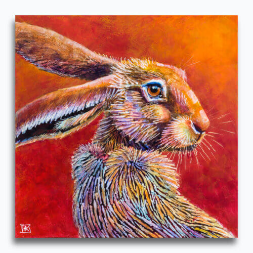 Rainbow Hare #2 by Ann Richmond - A soulful artwork of a patient Hare. Painted in the artist's unique style... Framing available.