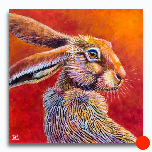 Rainbow Hare #2 by Ann Richmond - A soulful artwork of a patient Hare. Painted in the artist's unique style... Framing available.