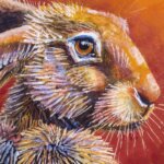 Rainbow Hare #2 by Ann Richmond - A soulful artwork of a patient Hare. Painted in the artist's unique style... Framing available.