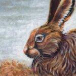 Rising Mist by Ann Richmond - A soulful painting of a storm-sheltering Hare. Painted in the artist's unique style... Framing available.