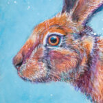 Touchdown! by Ann Richmond - A soulful painting of a leaping Hare. Painted in the artist's unique style... Framing available.