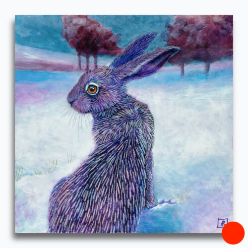 Into the Valley - Part Two by Ann Richmond - A soulful diptych of a pair of Hares in a wintry valley. Painted in the artist's unique style... Framing available.