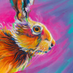 Neon Hare #2 by Ann Richmond - A stylised Painting of a running Hare. Painted in the artist's unique style... Framing available.