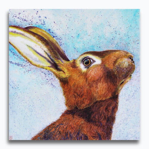 Rainbow Hare #1 by Ann Richmond - A soulful artwork of a rainbow-tinged Hare. Painted in the artist's unique style... Framing available.